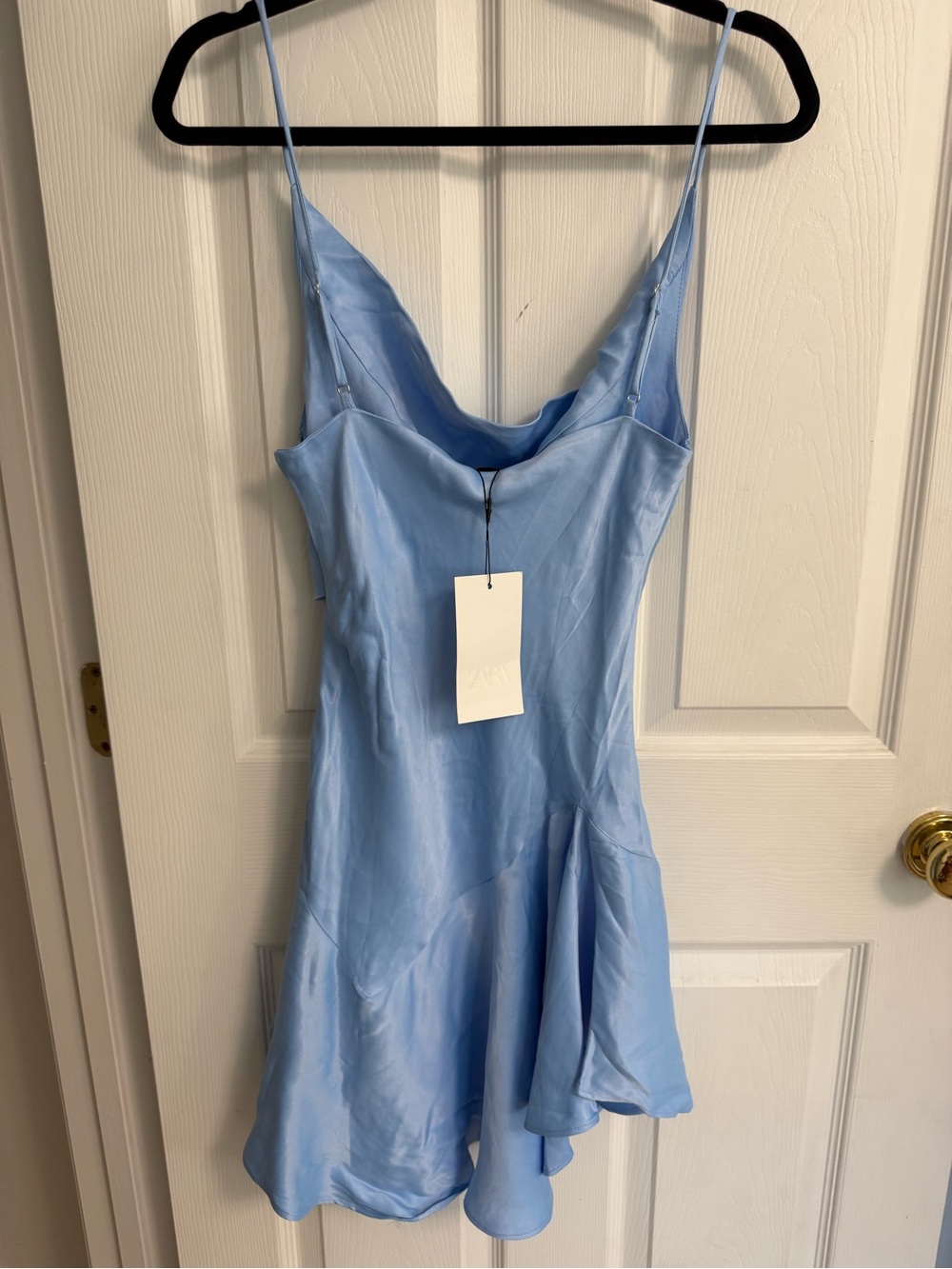 Zara Sky Blue Satin asymmetric mini dress NWT - Picture 5 of 5